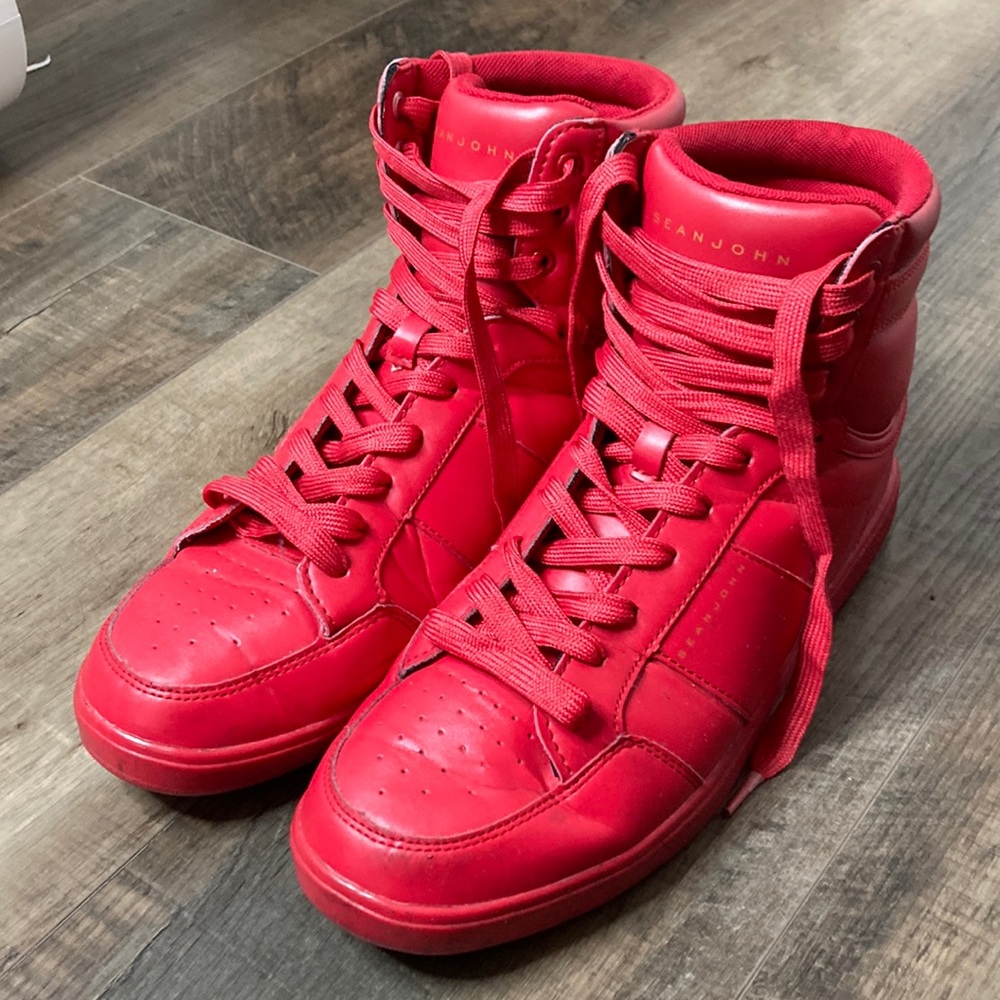 SeanJohn brand fire engine red shoes.